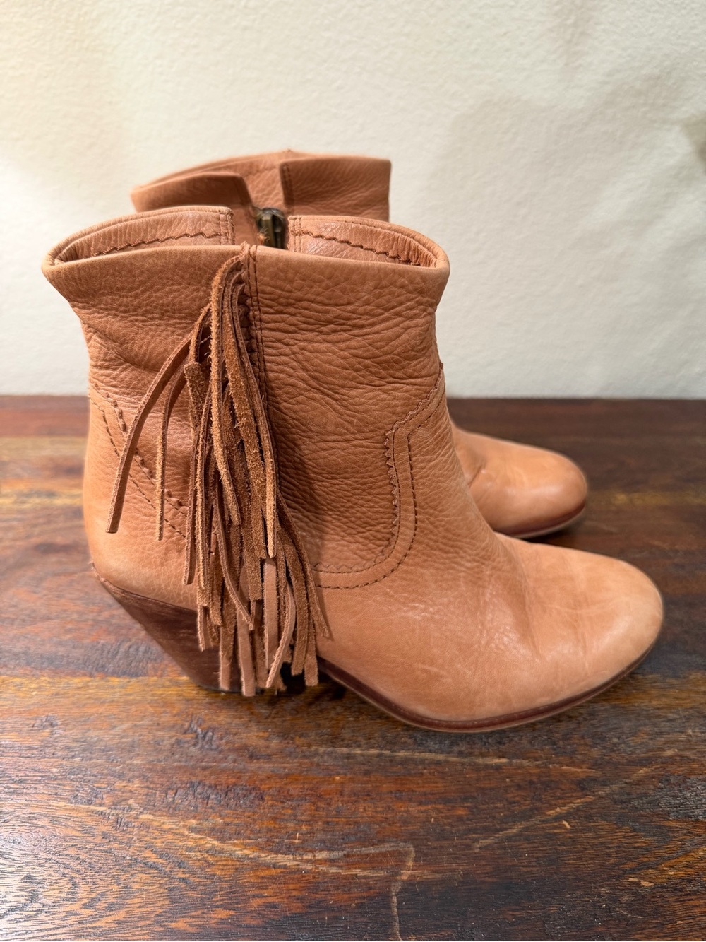 Sam Edelman Tan Leather Fringe Ankle Booties size 9.5